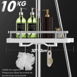 Colonne de Douche Thermostatique Hauteur Reglable 940 a 1200 mm Jet Pluie avec Tablette Finition Chrome pour Salle de Bain