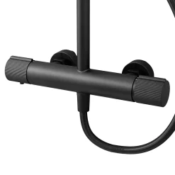 Colonne de douche thermostatique avec pommeau, douchette 2 jets, flexible, barre réglable, noir, GoodHome Levanna