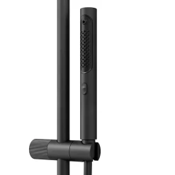 Colonne de douche thermostatique avec pommeau, douchette 2 jets, flexible, barre réglable, noir, GoodHome Levanna