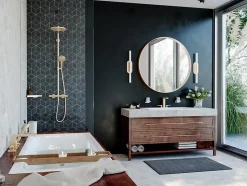 Colonne de douche thermostatique avec pommeau + douchette 3 jets + flexible + barre réglable, bronze brossé, Hansgrohe Select S240 PowderRain