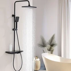 Colonne de Douche Thermostatique 38C avec Plateau de Rangement de 413mm Ensemble de Douche Noir Comprend une Douche de Tête