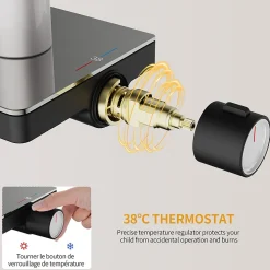 Colonne de Douche Thermostatique 38C avec Plateau de Rangement de 413mm Ensemble de Douche Noir Comprend une Douche de Tête