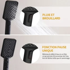 Colonne de Douche Thermostatique 38C avec Plateau de Rangement de 413mm Ensemble de Douche Noir Comprend une Douche de Tête