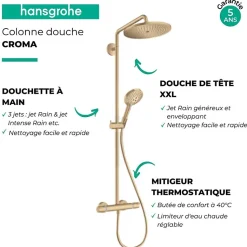 Colonne de douche thermostatique HANSGROHE Croma Select S 280 Bronze brossée + nettoyant Briochin