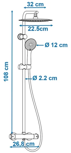 Colonne de douche thermostatique avec pommeau + douchette 3 jets + flexible + barre réglable, inox brossé, Edouard Rousseau Full inox