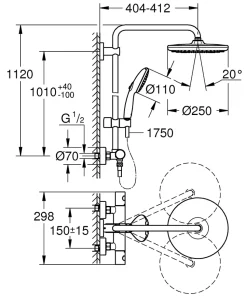 Colonne de douche thermostatique chrome H.112 cm, Grohe Vitalio Start