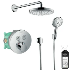 Colonne de douche thermostatique encastrée HANSGROHE ShowerSelect S chromé + douche de tête Raindance Select S + nettoyant