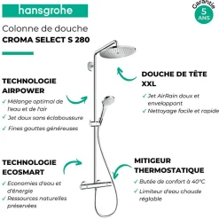 Colonne de douche thermostatique HANSGROHE Croma Select S 280 EcoSmart chromé