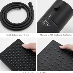 Colonne de Douche Thermostatique avec mitigeur , Auralum MAX Ensemble de Douche Noir, Douche avec Tête de Douche de 12 pouces