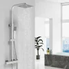 Colonne de douche thermostatique avec pomme de tête, douchette et flexible, Carré, AICA