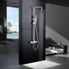 Colonne de douche thermostatique acier et laiton finition blanche avec douchette extensible