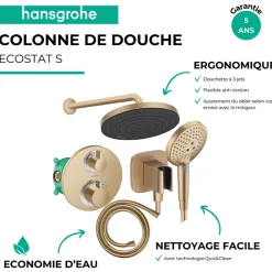 Colonne de douche thermostatique HANSGROHE Ecostat S Douche de tête Pulsify S Flexible Isiflex Douchette Raindance Select S bronze