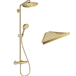Colonne de douche thermostatique HANSGROHE Croma Select S 280 aspect doré poli + tablette AddStoris