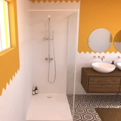 Colonne de douche thermostatique avec pomme de tête, douchette 1 jet et flexible, porte-savon, laiton chromé, Valentin Allure