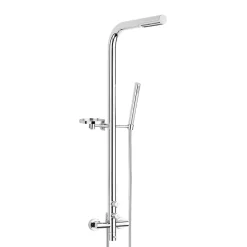 Colonne de douche thermostatique avec pomme de tête, douchette 1 jet et flexible, porte-savon, laiton chromé, Valentin Allure