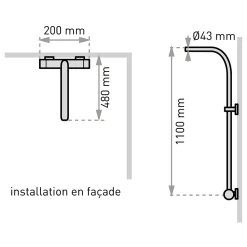 Colonne de douche thermostatique avec pomme de tête, douchette 1 jet et flexible, porte-savon, laiton chromé, Valentin Allure