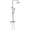 Colonne de douche thermostatique avec pomme de tête, douchette et flexible, effet chromé,rond, AICA