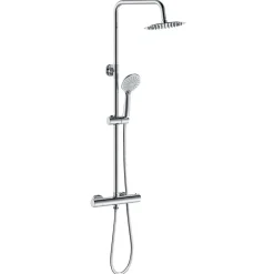 Colonne de douche thermostatique avec pomme de tête, douchette et flexible, effet chromé,rond, AICA