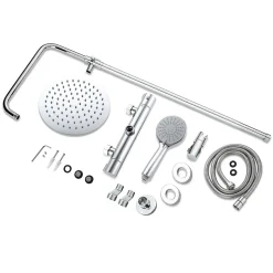 Colonne de douche thermostatique avec pomme de tête, douchette et flexible, effet chromé,rond, AICA