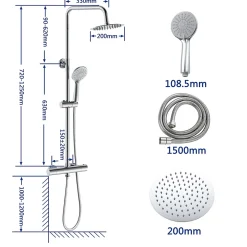 Colonne de douche thermostatique avec pomme de tête, douchette et flexible, effet chromé,rond, AICA