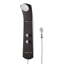 Colonne de douche thermostatique avec tablettes, pomme de tête, douchette et flexible, noir, Valentin Nautilus