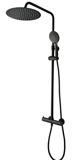 Colonne de douche thermostatique avec pommeau + douchette 3 jets + flexible + barre réglable, noir mat, GoodHome Weddell