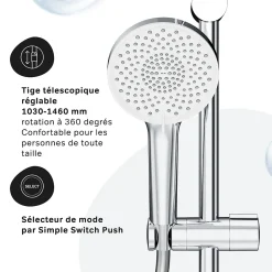 Colonne de douche thermostatique, avec mitigeur thermostatique Système de douche avec robinet Chrome, F07XA400 X-Joy AM.PM