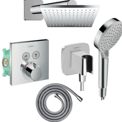 Colonne de douche thermostatique HANSGROHE ShowerSelect E Douche de tête Vernis Shape Flexible Metaflex Douchette Vernis B chromé