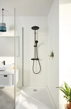 Colonne de douche thermostatique avec douchette + pommeau + flexible + barre, noir, Grohe Vitalio Start 250