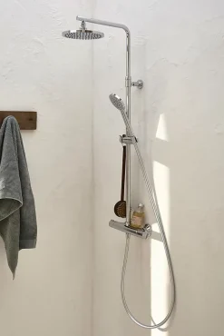 Colonne de douche thermostatique avec pommeau + douchette 1 jet + flexible + barre réglable, chromé, Jacob Delafon Marcel