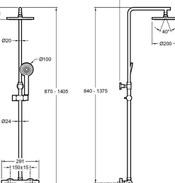 Colonne de douche thermostatique avec pommeau + douchette 1 jet + flexible + barre réglable, chromé, Jacob Delafon Marcel