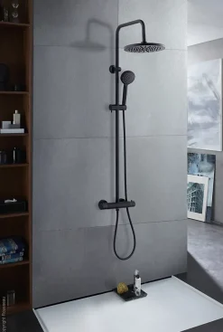 Colonne de douche thermostatique noire, Edouard Rousseau Pagan