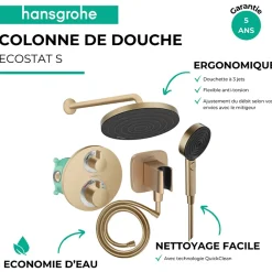 Colonne de douche thermostatique HANSGROHE Ecostat S Douche de tête Pulsify S Flexible Isiflex Douchette Pulsify bronze brossé