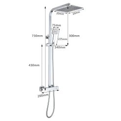 Colonne de Douche Thermostatique, avec Mitigeur Réglable Hauteur, Argentée
