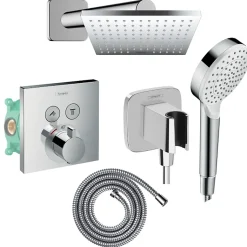 Colonne de douche thermostatique HANSGROHE ShowerSelect E Douche de tête Vernis Shape Flexible Metaflex Douchette Crometta chromé
