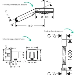 Colonne de douche thermostatique HANSGROHE ShowerSelect E Douche de tête Vernis Shape Flexible Metaflex Douchette Crometta chromé