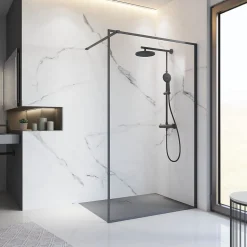 Colonne de douche thermostatique avec pommeau + douchette + flexible + barre réglable, coloris noir mat, Schulte Rain