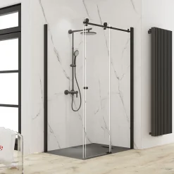 Colonne de douche thermostatique avec pommeau + douchette + flexible + barre réglable, coloris noir mat, Schulte Rain