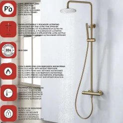 Colonne de douche thermostatique avec barre extensible SKY BATH or brossé Inox S304 série SUPREME