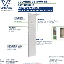 Colonne de douche thermostatique hydromassante prête à carreler, en aluminium anodisé, Valentin Batidouche