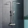 Colonne de douche thermostatique laiton, mitigeur de douche + tablette en verre - Chrome / Blanc - Assemblée, Silencieux - BS371