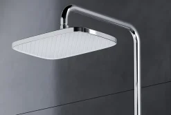 Colonne de douche thermostatique laiton, mitigeur de douche + tablette en verre - Chrome / Blanc - Assemblée, Silencieux - BS371