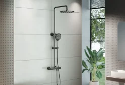Colonne de douche thermostatique murale Noire mat 30x44x87-132cm (LxPxH) hauteur réglable - 4011 PRO
