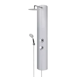 Colonne de douche thermostatique avec pomme de tête, douchette et flexible, en aluminium anodisé gris, Valentin Totmy