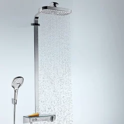 Colonne de douche thermostatique HANSGROHE Raindance Select E 300 EcoSmart avec mitigeur 30 cm chromé + tablette AddStoris