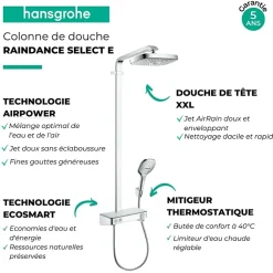 Colonne de douche thermostatique HANSGROHE Raindance Select E 300 EcoSmart avec mitigeur 30 cm chromé + tablette AddStoris