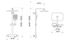 Colonne de douche thermostatique murale Noire mat 30x29x84-128cm (LxPxH) hauteur réglable - 3011 PRO