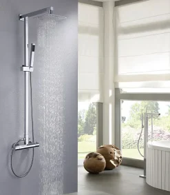 Colonne de douche thermostatique acier inox + pommeau 25x25cm - 118x41cm - 8821C Basic 25x25cm