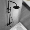 Colonne de douche thermostatique noire mat en acier et laiton avec douchette extensible