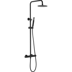 Colonne de douche thermostatique noire mat en acier et laiton avec douchette extensible